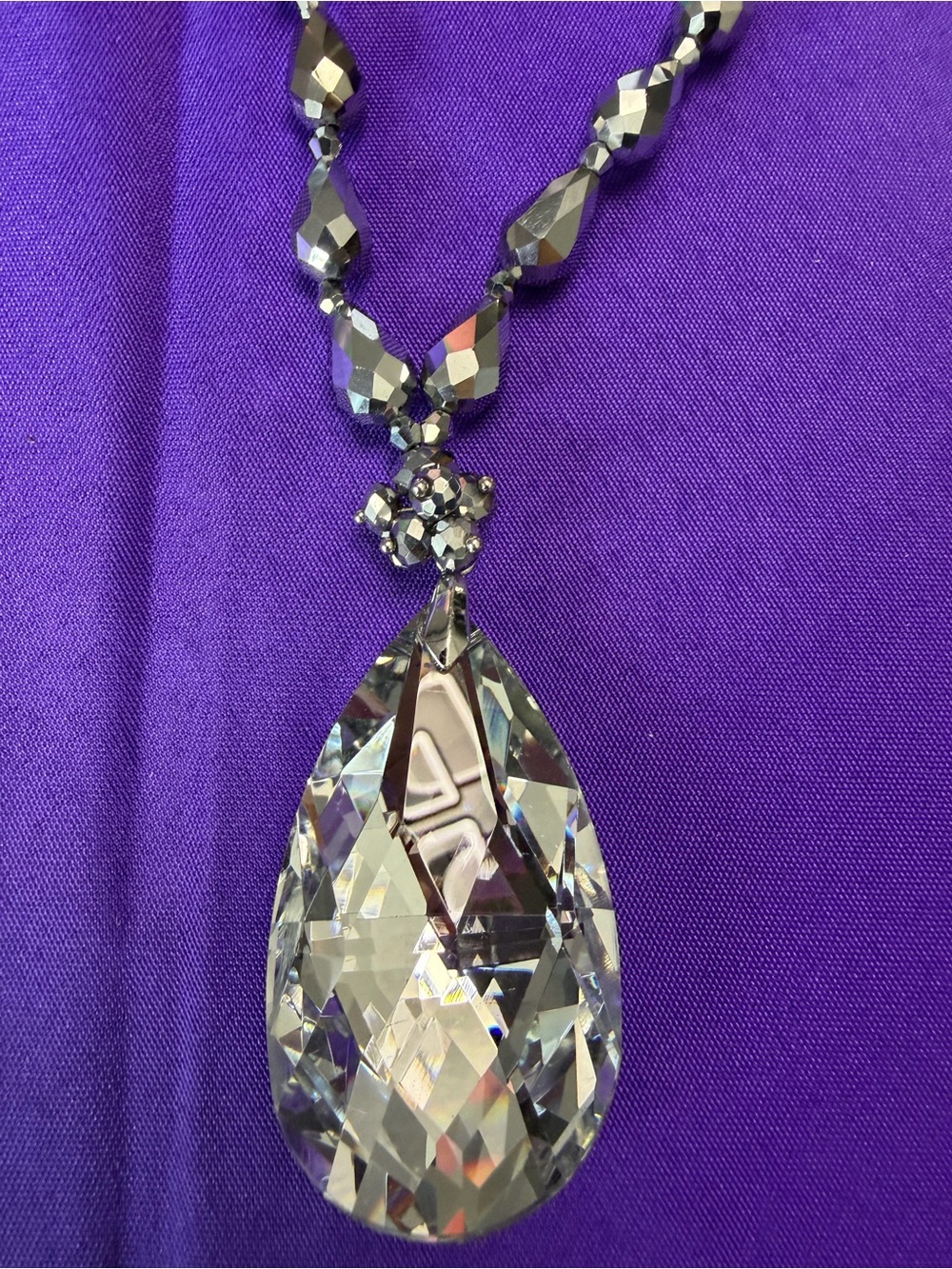 Park Lane Smoky Crystal Teardrop Statement Necklace Long Faceted Pendant